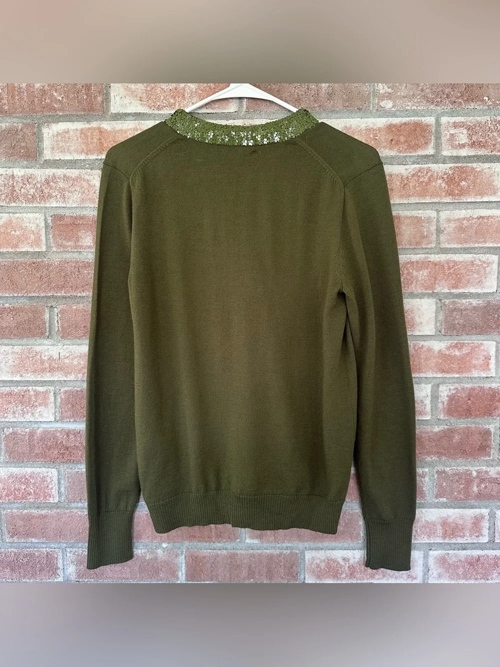 J. Crew Green Sequin Cardigan Sweater Women’s Small Merino Wool Button Up
